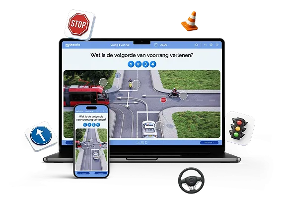Interface voorbeeld van NuTheorie CBR oefenexamens op mobiel